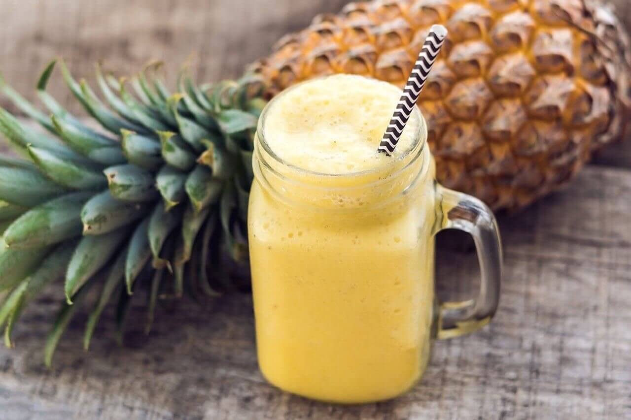 Combine mixed fruits with pineapple juice for a satisfying breakfast drink